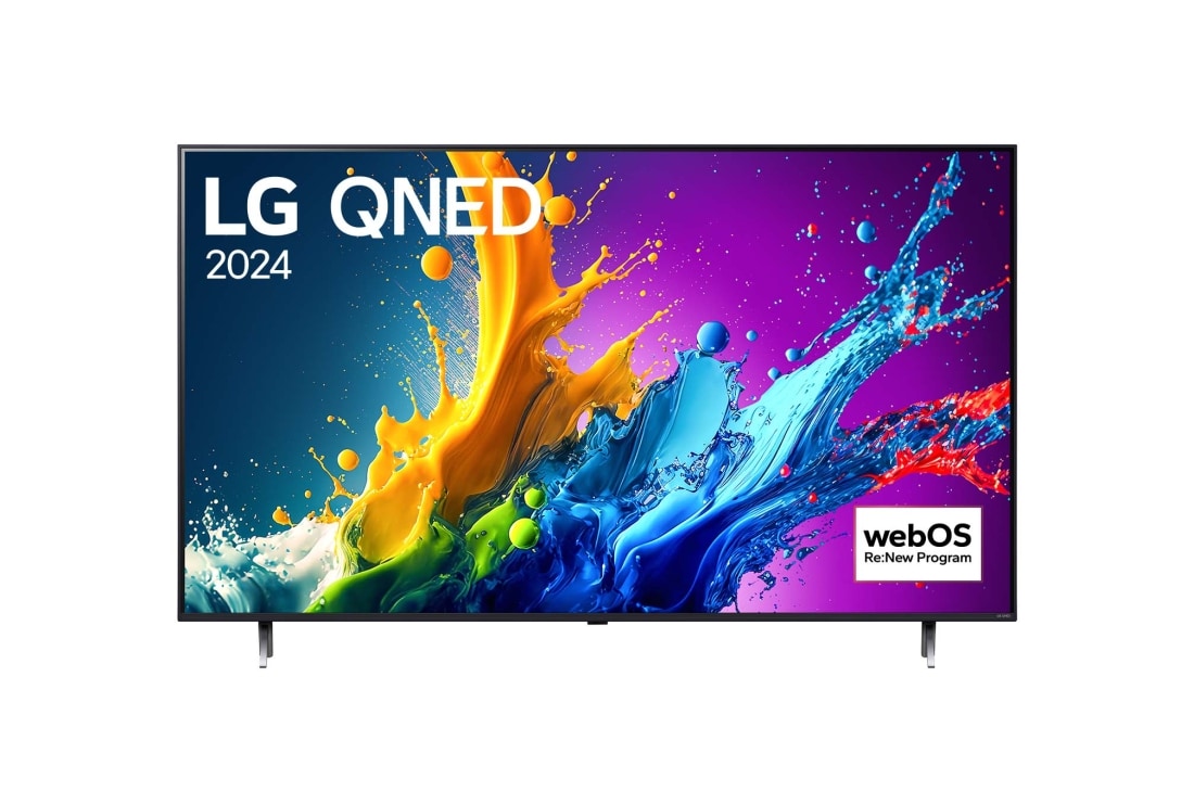 LG Τηλεόραση 86 ιντσών LG QNED QNED80 4K Smart TV 86QNED80, Μπροστινή όψη της QNED80 με τα LG QNED και 2024 στην οθόνη, 86QNED80T6A