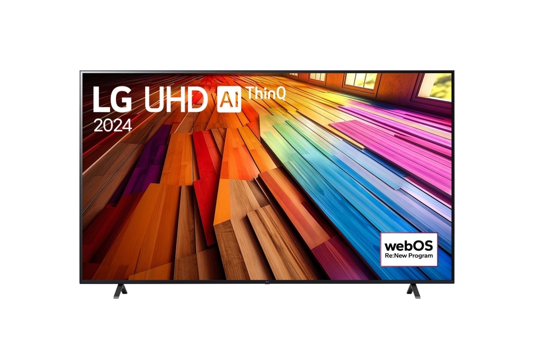 LG Τηλεόραση 86 ιντσών LG UHD UT81 4K Smart TV 86UT81, Μπροστινή όψη της LG UHD TV, UT80 με το κείμενο LG UHD AI ThinQ και 2024 στην οθόνη, 86UT81006LA