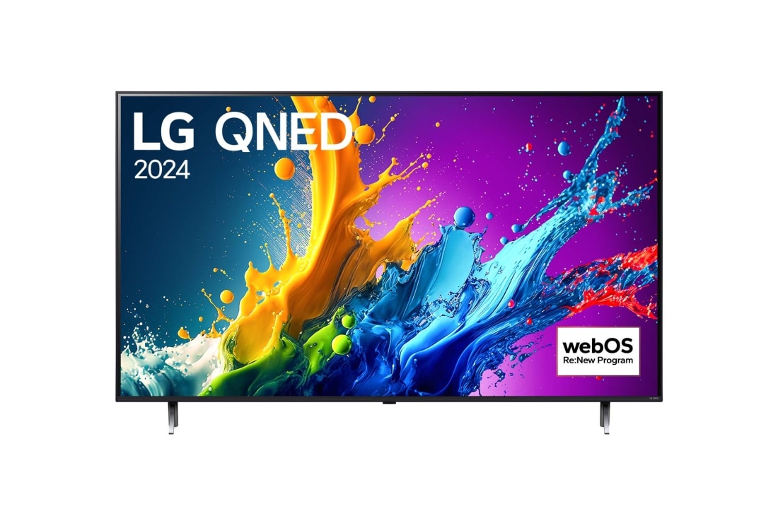 LG Τηλεόραση 75 ιντσών LG QNED QNED80 4K Smart TV 75QNED80, Μπροστινή όψη της QNED80 με τα LG QNED και 2024 στην οθόνη, 75QNED80T6A