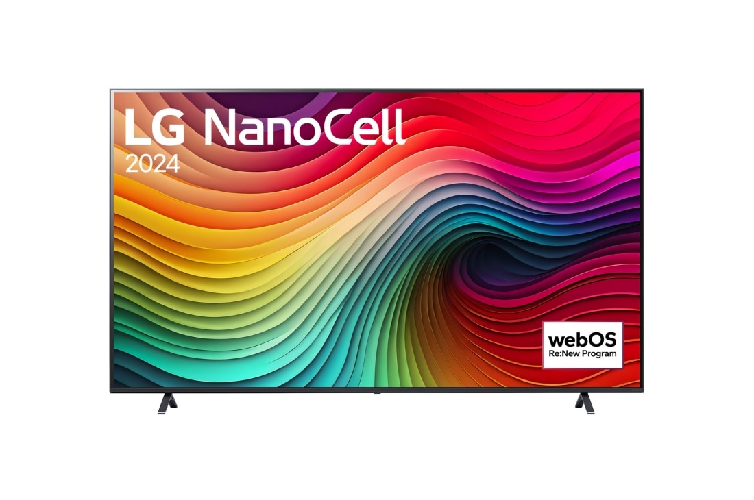 LG Τηλεόραση 86 ιντσών LG NanoCell NANO81 4K Smart TV 86NANO81, Μπροστινή όψη της LG NanoCell TV, NANO80 με το κείμενο LG Nanocell και 2024 στην οθόνη, 86NANO81T6A