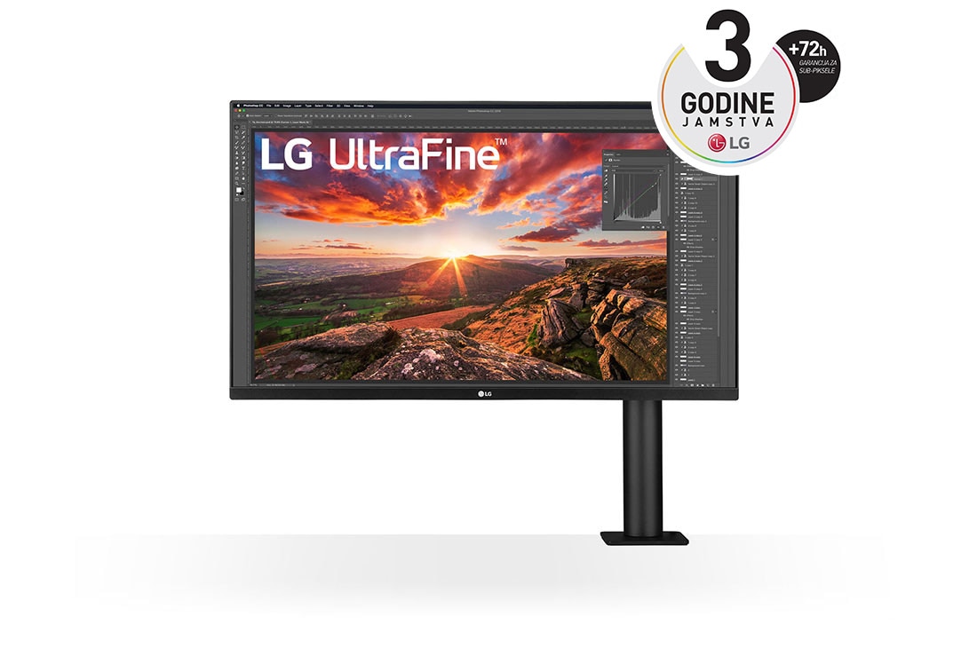 LG 31,5'' UltraFine™ Display Ergo 4K HDR10 monitor, Prednji prikaz monitora s krakom s desne strane, 32UN880P-B