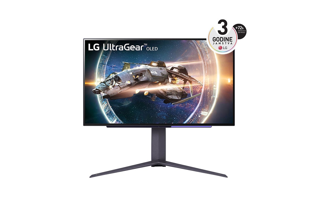 LG 27'' UltraGear™ OLED Gaming Monitor QHD s 240Hz Brzina kadrova i 0.03ms (GtG) vrijeme odziva, prikaz prednje strane, 27GR95QE-B
