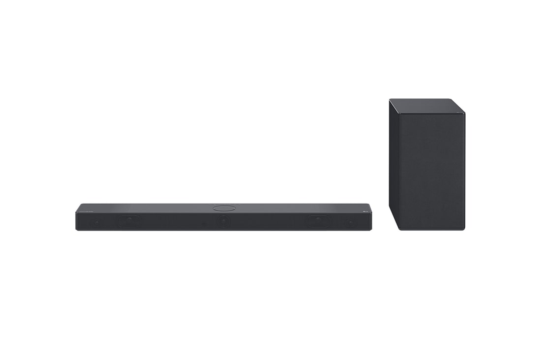 LG SC9S 3.1.3 Dolby Atmos soundbar, A hangprojektor és a mélynyomó térbeli elölnézete, SC9S