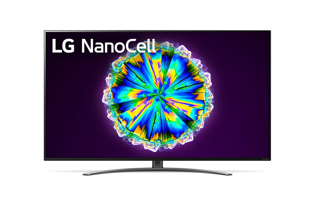 LG ال‌جی،LG Nanocell ، تلویزیون 55 اینچ سری NANO86، تکنولوژی هوشمند AI ThinQ، سیستم عامل WebOS، کیفیت 4k، توانایی نمایش محتوای HDR، تکنولوژی Local Dimming(تاریکی موضعی)، پایه وسط و هلالی شکل, Front view1, 55NANO86VNA
