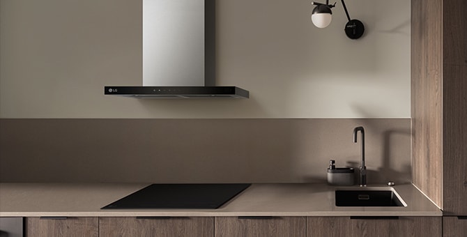 This is an image of LG built-in induction hob and hood installed in the kitchen.