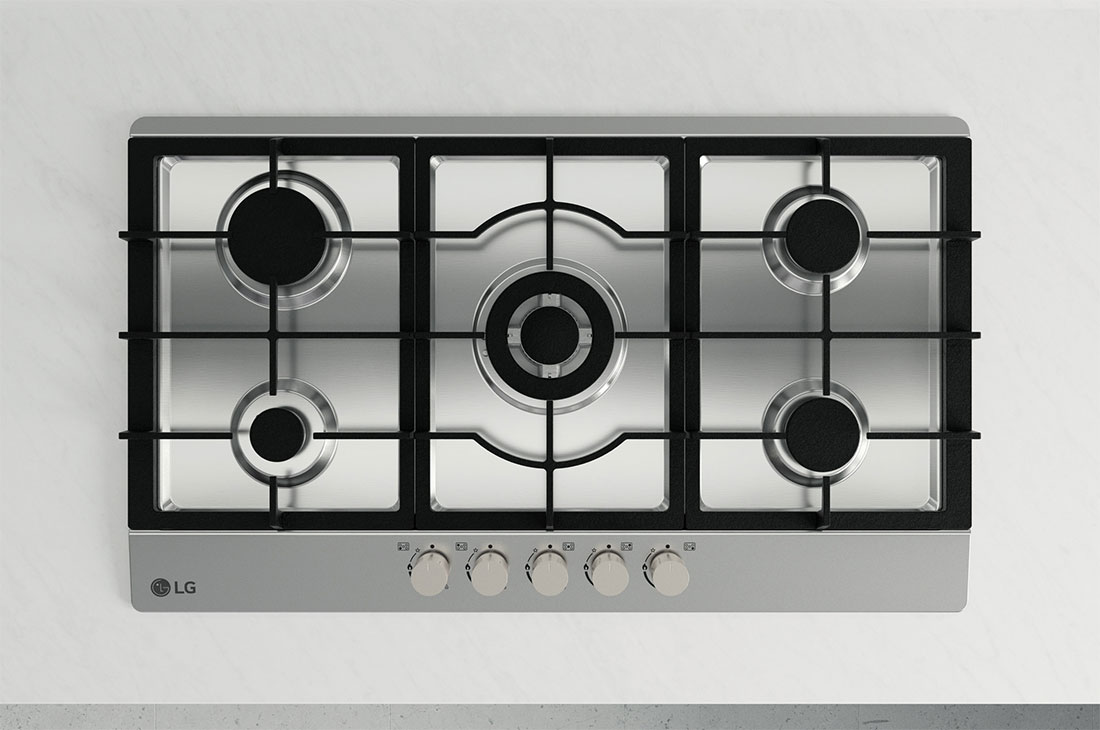 LG Built-in 900 Gas Cooktop ,5 Burners ,Stainless Steel, Top View, CG5Z3626S