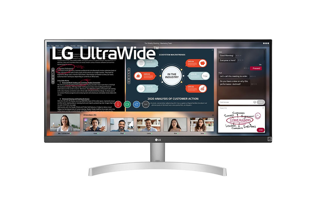 LG 29 Inch UltraWide Full HD (2560x1080) HDR IPS Monitor, front view, 29WN600-W