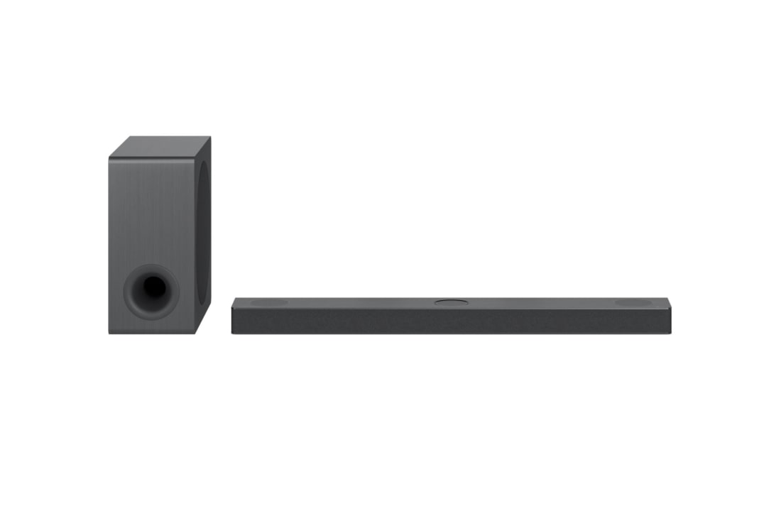 LG S80QY 480W 3.1.3ch High Res Audio soundbar with Dolby Atmos, front view with rear speaker, S80QY