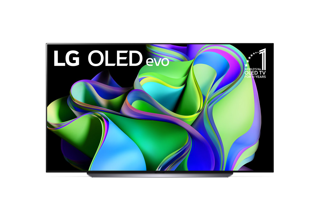 LG OLED evo C3 83 inch 4K Smart TV 2023, Front view with LG OLED evo and 11 Years World No.1 OLED Emblem on screen., OLED83C3PSA