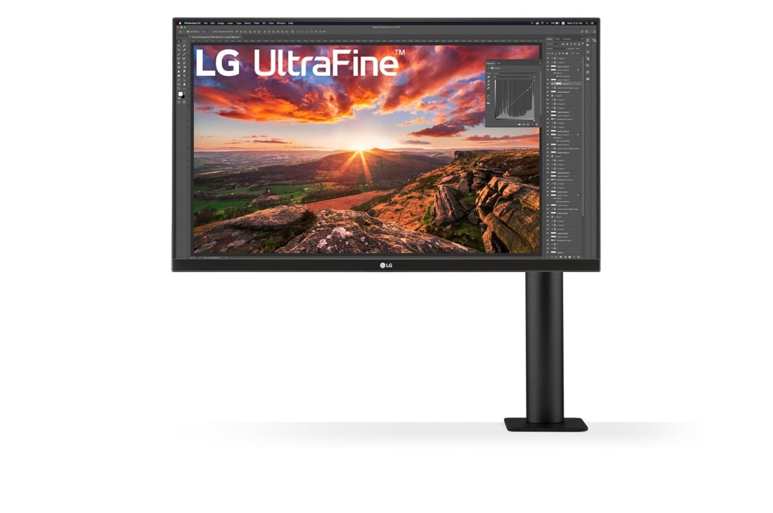 LG Monitor IPS 27” UHD 4K Ergo z USB Type-C™ 27UN880, widok monitora z przodu, ramię po prawej, 27UN880-B