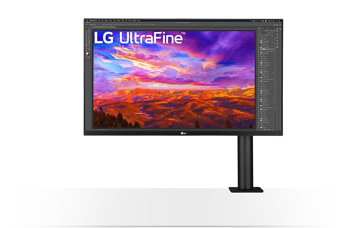 LG Monitor LG 31,5’’ UltraFine™ Display Ergo 4K z HDR10 32UN880P-B, Widok monitora z przodu, ramię po prawej, 32UN880P-B