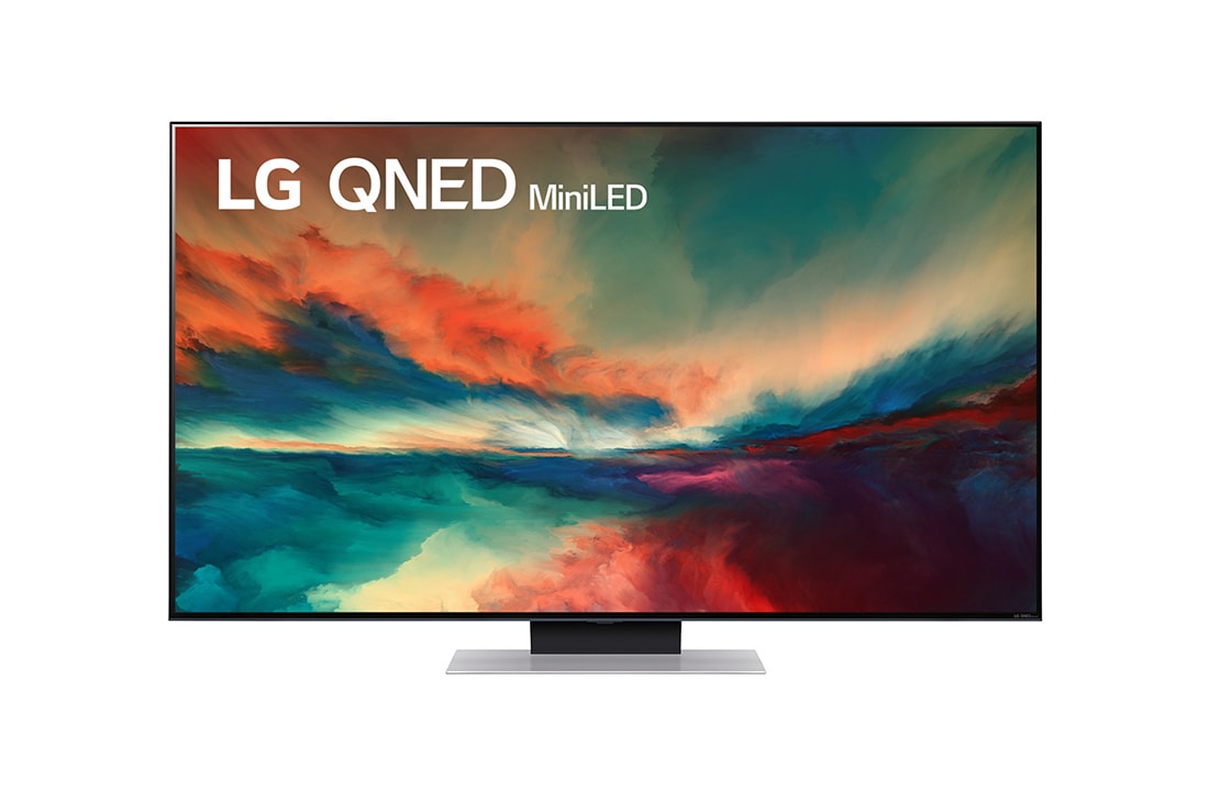 LG Telewizor LG 55” QNED MiniLED 4K Smart TV ze sztuczną inteligencją, 55QNED86, Widok z przodu telewizora LG QNED z obrazem wypełniającym i logo produktu, 55QNED863RE