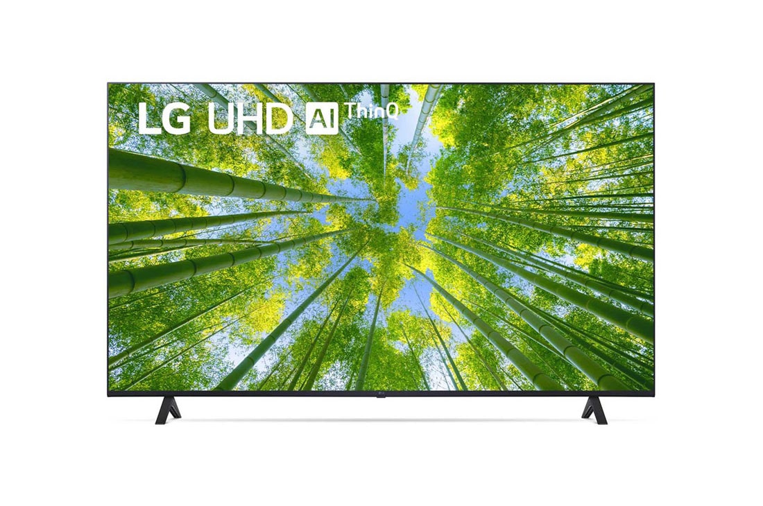 LG Telewizor LG 75” UHD 4K 20212 AI TV ze sztuczną inteligencją, DVB-T2/HEVC, 75UQ8000, Widok z przodu telewizora LG UHD z obrazem wypełniającym i logo produktu, 75UQ80006LB