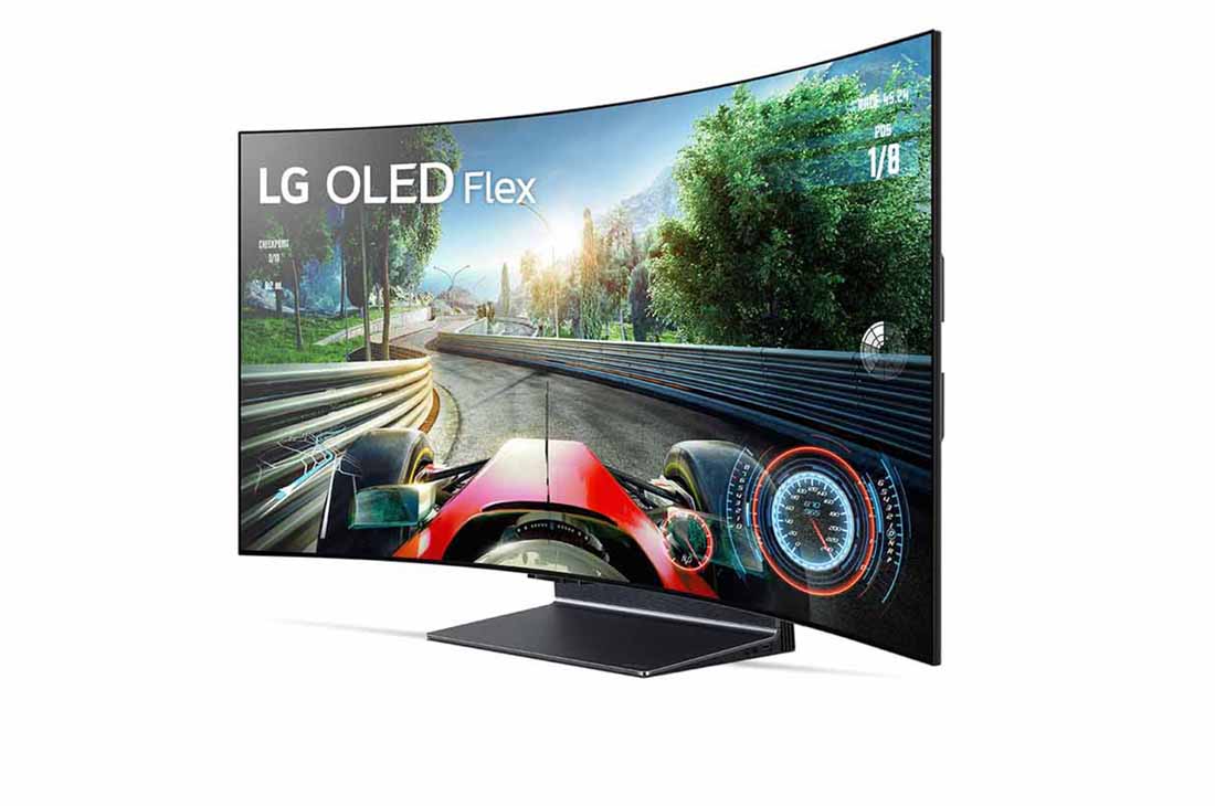 LG Telewizor Lifestyle LG 42'' OLED Flex 4K, LX3, Flex skierowany w lewo ukazany pod kątem 45 stopni z w pełni wygiętym ekranem., 42LX3Q6LA