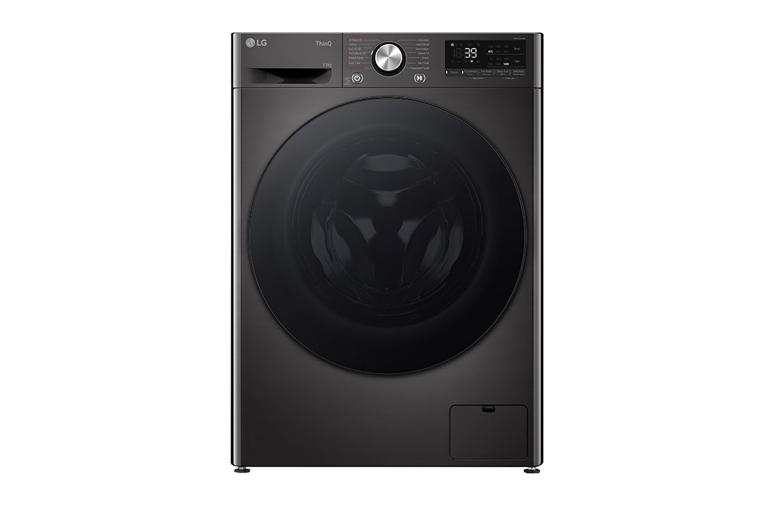 LG 11 kg Tvättmaskin(Svart) - Steam, Energiklass A, TurboWash™ 360°, AI DD™, Smart Diagnosis™ med Wi-Fi, front view, FV94ENS2QN