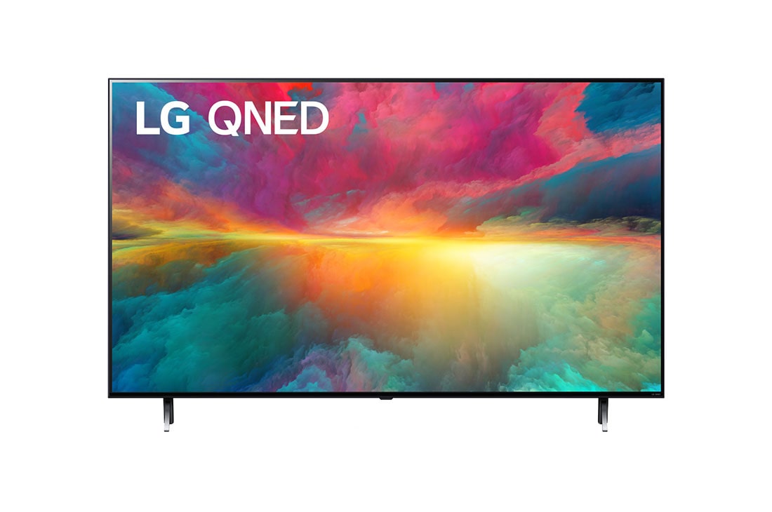 LG Smart TV LG QNED Edge LED 65 pouces 4K, 2023, Vue avant du téléviseur LG QNED fond d'écran et logo du produit, 65QNED756RA
