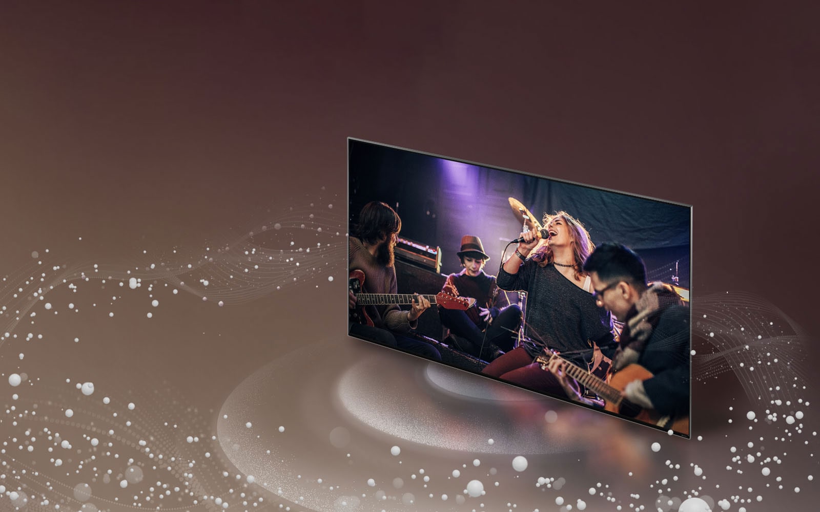 TV LG như bong bóng âm thanh và sóng phát ra từ màn hình và lấp đầy không gian.