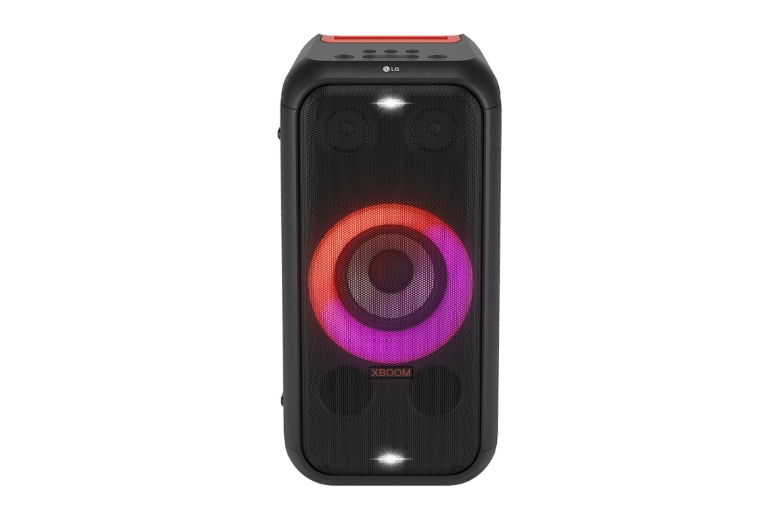 LG XBOOM Portable Party Bluetooth Speaker With Multi-Colour Ring Lighting, Front view with all lighting on., XL5S
