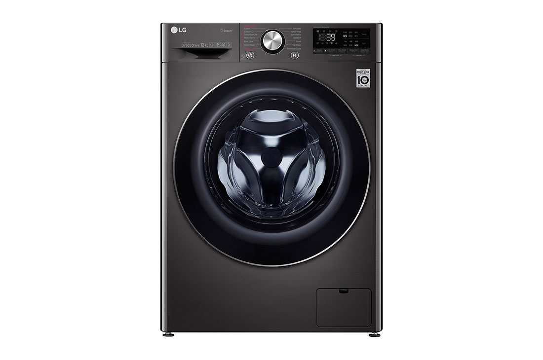 LG Black Steel Front Load Washing Machine - F4V9BWP2E, LG F4V9BWP2E 12 kg Front View, F4V9BWP2E
